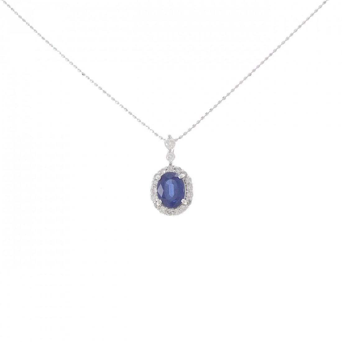 K18WG SAPPHIRE NECKLACE: K18WG Sapphire Necklace Brand: Unbranded Type/Style: Sapphire Necklace Material: K18WG, Main Stone Sapphire Color: WG Size: Actual Size Pendant length approx. x width approx.: 18.2mmx9.6mm Chain