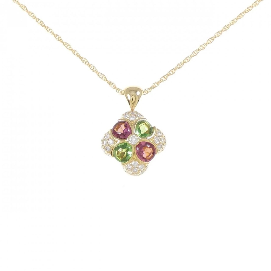 750YG/K18YG COLOR STONE NECKLACE: 750YG/K18YG Color Stone Necklace Brand: Unbranded Type/Style: Tourmaline Necklace Material: K18YG, Color: YG Size: Actual Size Pendant length approx. x width approx.: 21.9mmx15.3mm Chain maximum