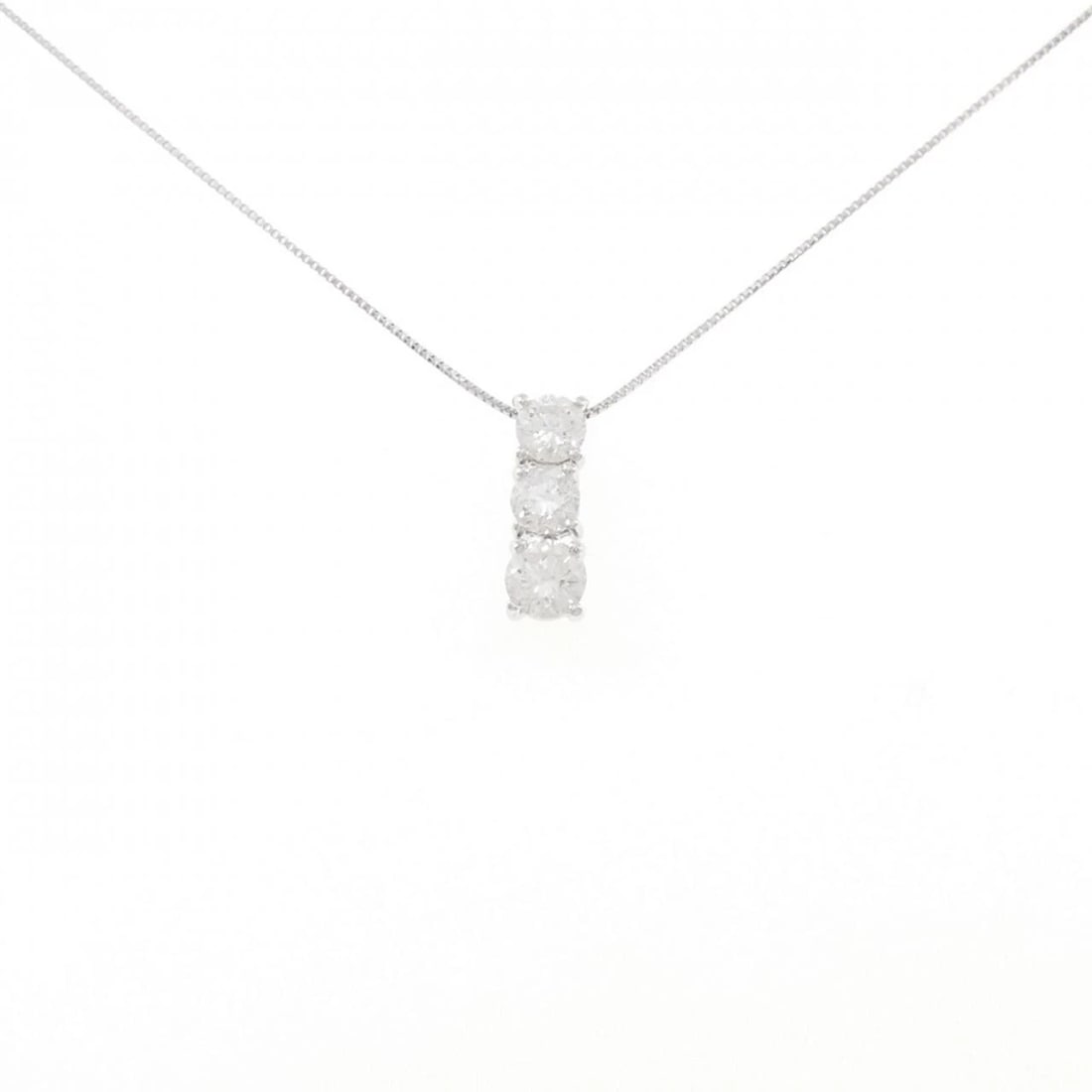 K18WG THREE STONE DIAMOND NECKLACE: K18WG Three Stone Diamond Necklace Brand: Unbranded Type/Style: Diamond Necklace Material: K18WG, Color: WG Size: Actual Size Pendant length approx. x width approx.: 13.5mmx4.7mm Chain maximum width a