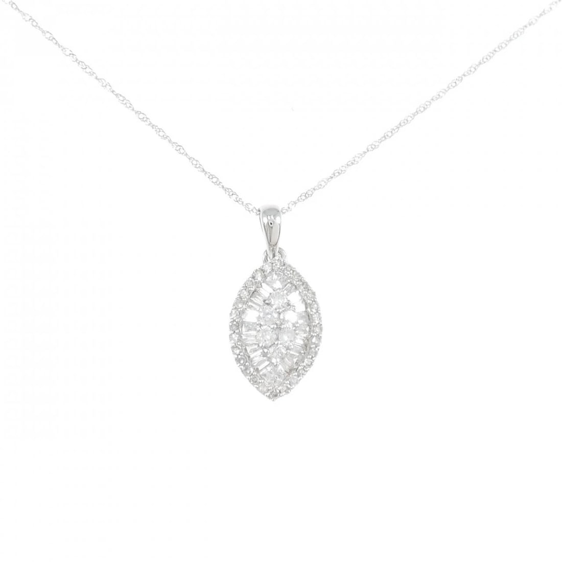 K18WG DIAMOND NECKLACE: K18WG Diamond Necklace Brand: Unbranded Type/Style: Diamond Necklace Material: K18WG, Color: WG Size: Actual Size Pendant length approx. x width approx.: 19.6mmx9.6mm Chain maximum width approx.: