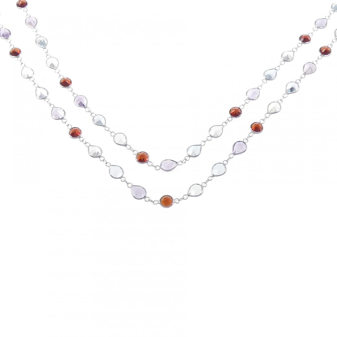 K18WG COLOR STONE NECKLACE: K18WG Color Stone Necklace Brand: Unbranded Type/Style: Amethyst Necklace Material: K18WG, Color: WG Size: Actual Size Motif maximum width approx.: 4.1mm Chain maximum width approx.: 1.3mm Size 44cm