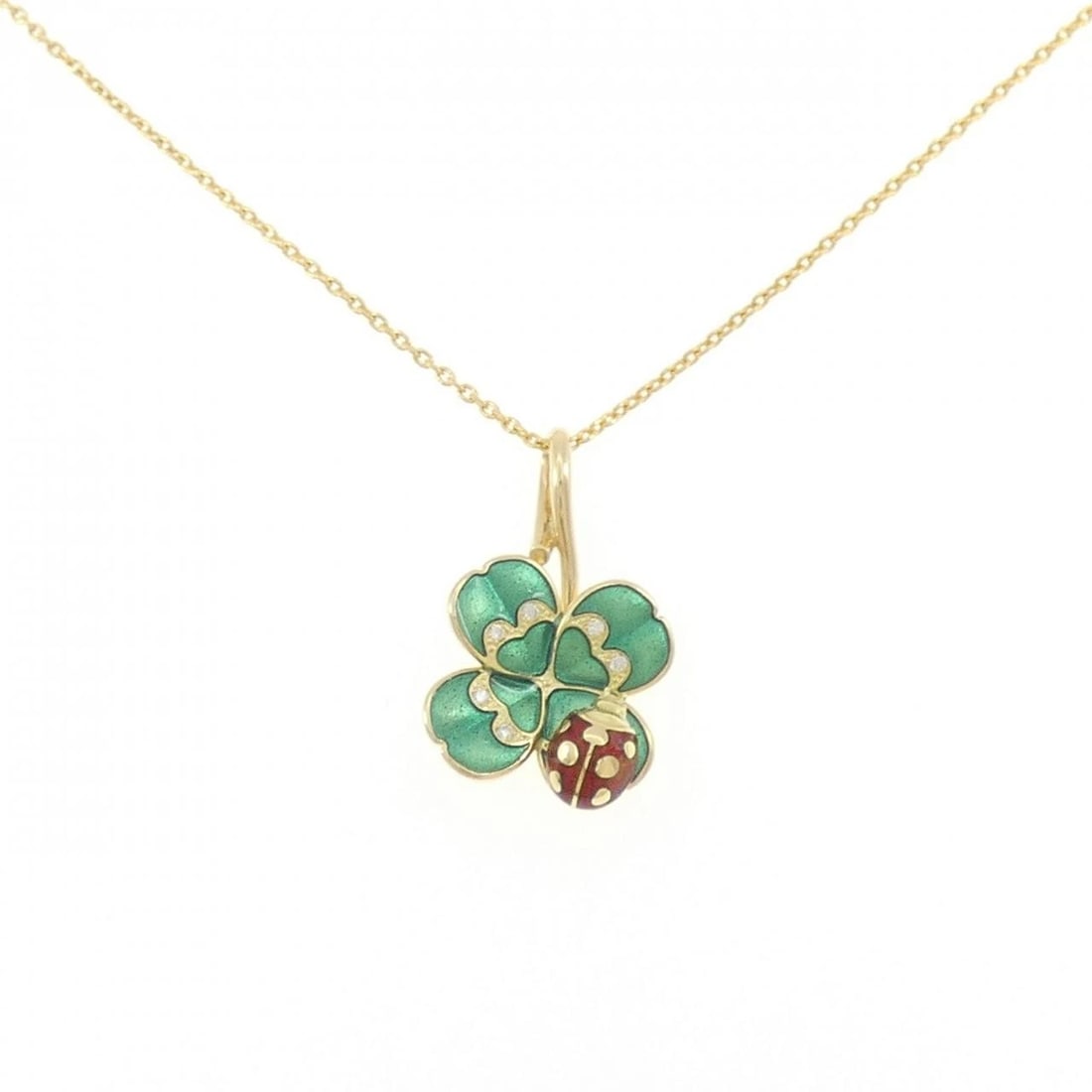 K18YG CLOVER ENAMEL NECKLACE: K18YG Clover Enamel Necklace Brand: Unbranded Type/Style: Enamel Necklace Material: K18YG, Main Stone Enamel Color: YG Size: Size Length 40cm Accessories: None Accessories Notice: When purchasing