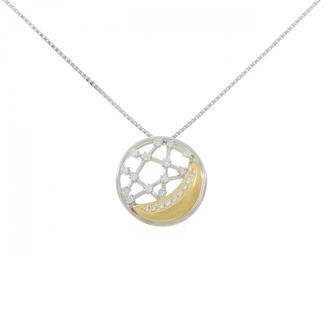 PT900/K18YG/PT850 MOON DIAMOND NECKLACE: PT900/K18YG/PT850 Moon Diamond Necklace Brand: Unbranded Type/Style: Diamond Necklace Material: PT900/K18YG/PT850, Color: PT YG Size: Size Length 45cm Accessories: None Accessories Notice: When
