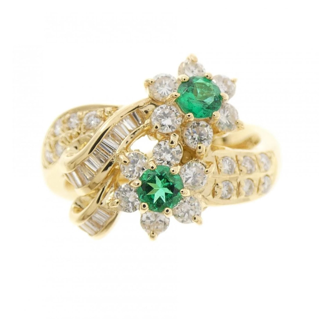 K18YG FLOWER EMERALD RING - 2