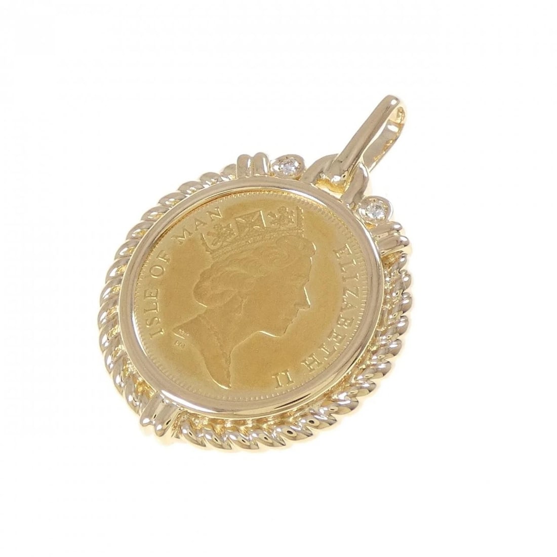 K18YG DIAMOND COIN PENDANT: K18YG Diamond Coin Pendant Brand: Unbranded Type/Style: Diamond Coin Material: K18YG, Color: YG Size: Actual Size Approx. length x width: 35.7mm x 25.6mm Accessories: None Accessories Notice: When