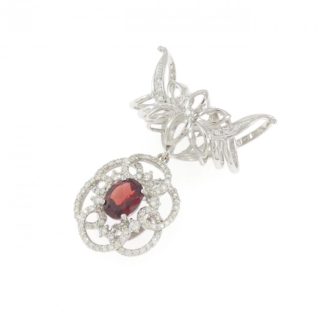 K18WG GARNET PENDANT: K18WG Garnet Pendant Brand: Unbranded Type/Style: Garnet Pendant/Brooch Material: K18WG, Main Stone Garnet Color: WG Size: Actual Size Approximate dimensions (height x width): 39.0mm x 26.4mm Acce