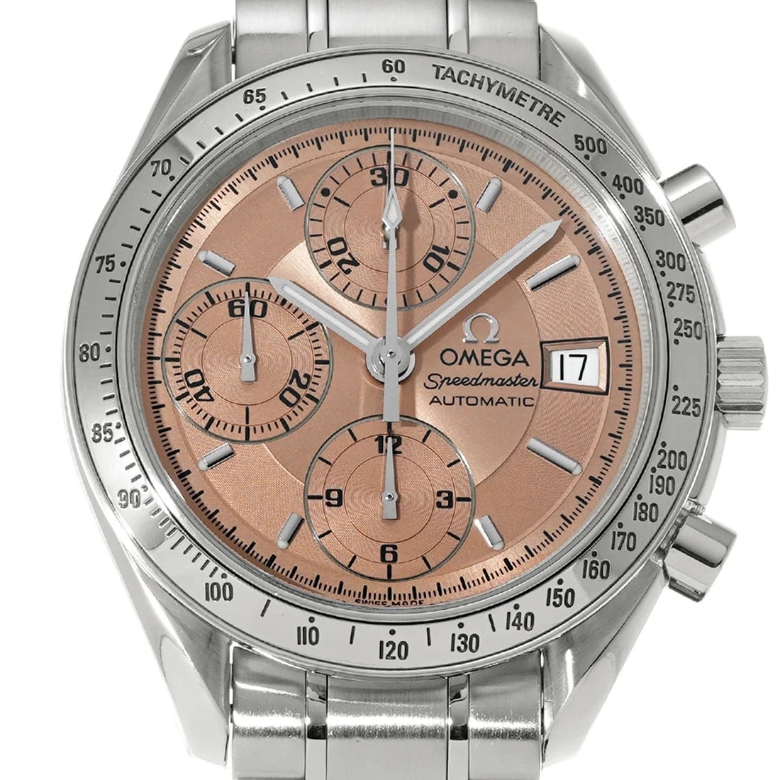 OMEGA WATCH SPEEDMASTER DATE LIMITED WATCH: Omega Watch Speedmaster Date Limited Watch Brand: OMEGA Type/Style: Wristwatch Material: SS Color: PINK Size: Case size: 39mm Wrist size: Approx. 19.5cm Accessories: None Accessories Notic