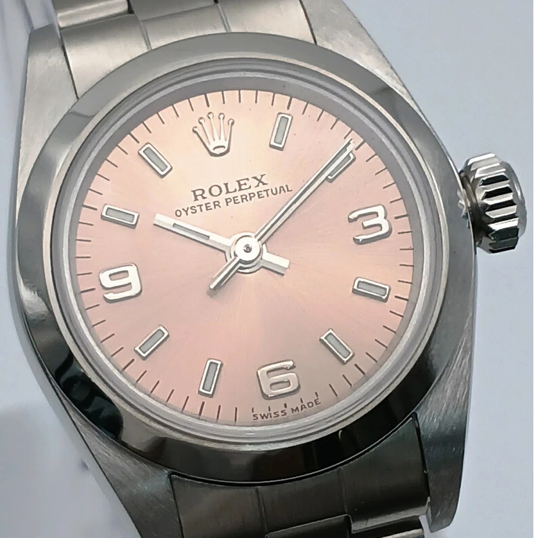 ROLEX WATCH OYSTER PERPETUAL PINK WHITE PINK DIAL WATCH: Rolex Watch Oyster Perpetual Pink White Pink Dial Watch Brand: ROLEX Type/Style: Wristwatch Material: SS Color: none Size: Case size: 24mm Wrist size: Approx. 17cm Accessories: None Access