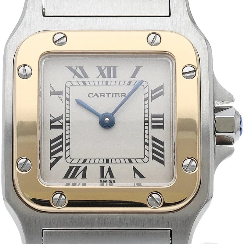 CARTIER WATCH SANTOS GALBEE SM K18 YELLOW GOLD/QUARTZ WATCH: Cartier Watch Santos Galbee Sm K18 Yellow Gold/Quartz Watch Brand: CARTIER Type/Style: Wristwatch Material: K18YG/SS Color: WHITE Size: Case size: 24mm Wrist size: Approx. 15.5cm Accessories: None
