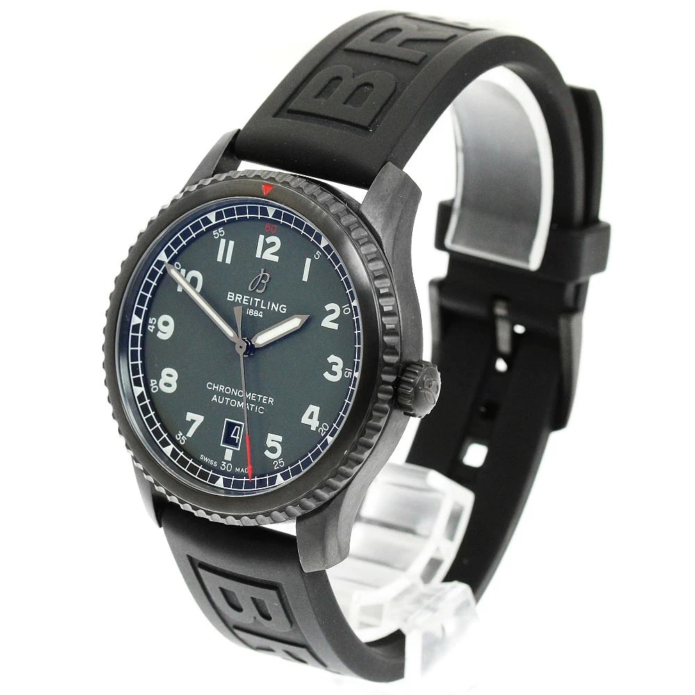 BREITLING AVIATOR 8 DATE AUTOMATIC KHAKI DIAL BLACK STEEL WATCH: Breitling Aviator 8 Date Automatic Khaki Dial Black Steel Watch Brand: BREITLING Type/Style: Wristwatch Material: Black steel, Rubber Color: KHAKI DIAL Size: Case size: 41 mm Wrist size: 22 cm Acc