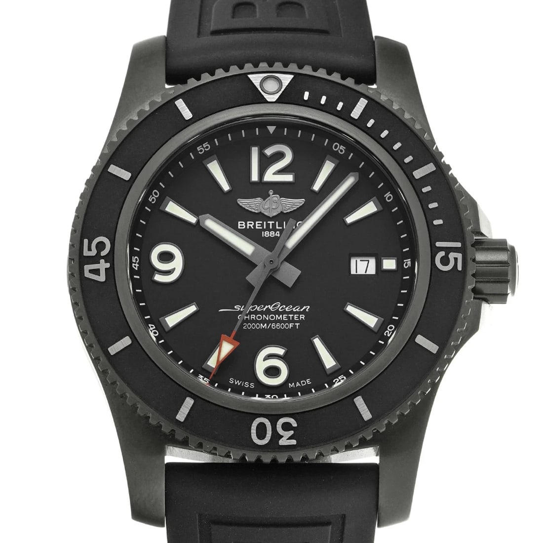 BREITLING WATCH SUPEROCEAN AUTOMATIC 46 BLACK STEEL WATCH: Breitling Watch Superocean Automatic 46 Black Steel Watch Brand: BREITLING Type/Style: Wristwatch Material: SS Color: BLACK Size: Case size: 46mm Wrist size: Approx. 15cm-22cm Accessories: None