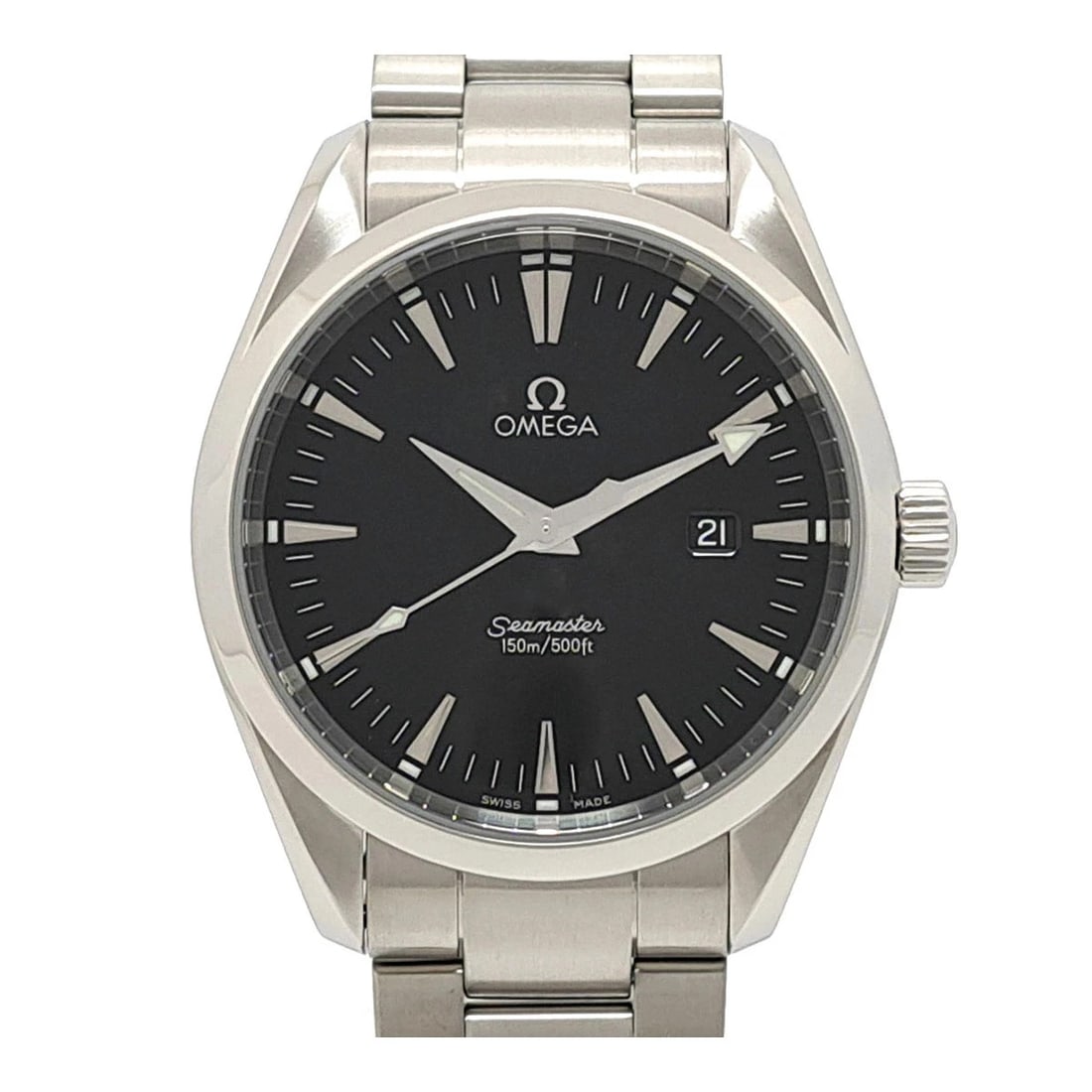 OMEGA WATCH SEAMASTER AQUA TERRA QUARTZ DATE BLACK STAINLESTEEL WATCH: Omega Watch Seamaster Aqua Terra Quartz Date Black Stainlesteel Watch Brand: OMEGA Type/Style: Wristwatch Material: SS Color: BLACK Size: Case size: 39mm Wrist size: Approx. 20.5cm Accessories: No