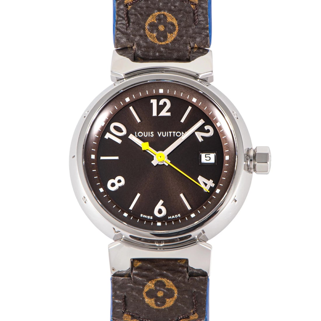 LOUIS VUITTON WATCH TAMBOUR AUTOMATIC DATE BROWN WATCH: Louis Vuitton Watch Tambour Automatic Date Brown Watch Brand: LOUIS VUITTON Type/Style: Wristwatch Material: SS Color: BROWN Size: Case size: 28mm Wrist size: Approx. 17.5cm Accessories: None
