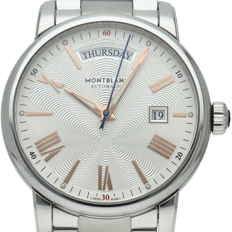 MONTBLANC WATCH DAY-DATE AUTOMATIC SILVER SEE-THROUGH BACK WATCH: Montblanc Watch Day-Date Automatic Silver See-Through Back Watch Brand: MONTBLANC Type/Style: Wristwatch Material: SS Color: none Size: Case size: 40.5mm Wrist size: Approx. 18.5cm Accessories: No
