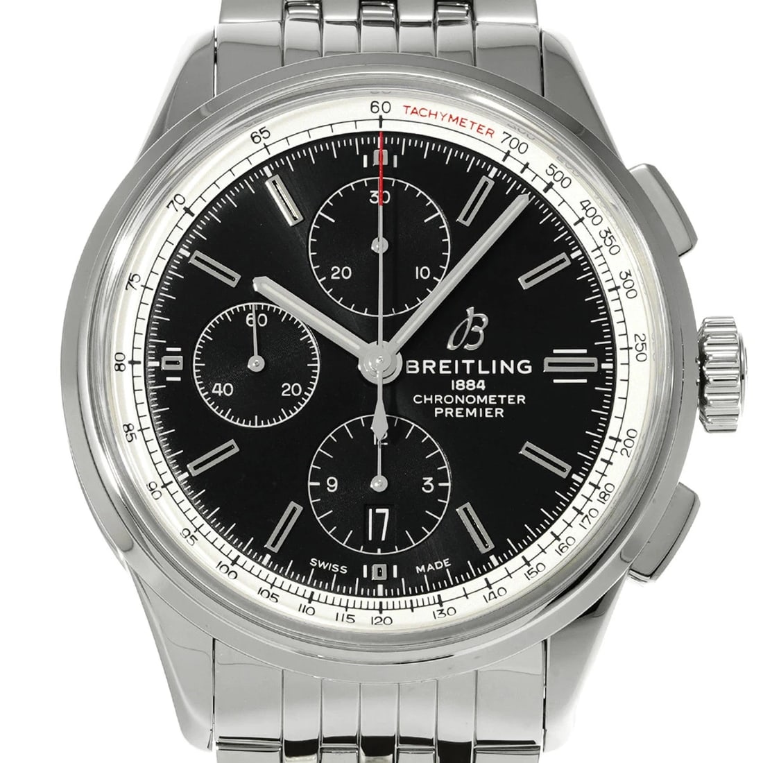 BREITLING WATCH PREMIER CHRONOGRAPH AUTOMATIC BLACK DIAL WATCH: Breitling Watch Premier Chronograph Automatic Black Dial Watch Brand: BREITLING Type/Style: Wristwatch Material: SS Color: BLACK DIAL Size: Case size: 42mm Wrist size: Approx. 20.5cm Accessories: