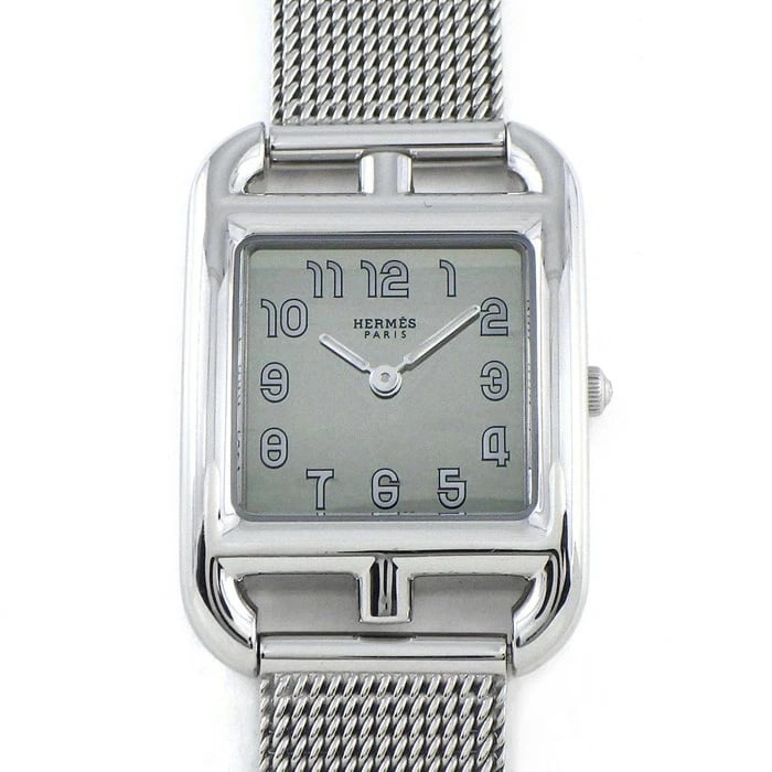 HERMES WATCH CAPE SQUARE SILVER MIRROR DIAL WATCH: Hermes Watch Cape Square Silver Mirror Dial Watch Brand: HERMES Type/Style: Wristwatch Material: SS Color: SILVER Size: Case size: 23.1mm Wrist size: 19.0cm Accessories: None Accessories Notice: When