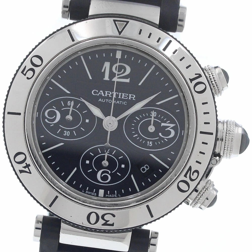 CARTIER WATCH PASHA SEATIMER CHRONO WATCH: Cartier Watch Pasha Seatimer Chrono Watch Brand: CARTIER Type/Style: Wristwatch Material: Stainless Steel/Rubber Color: BLACK DIAL Size: Case size: 42mm Wrist size: Approx. 20.5cm Accessories: None