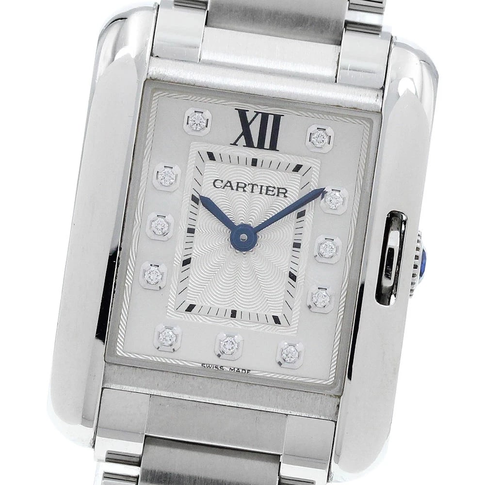 CARTIER WATCH TANK ANGLAISE 11-DIAMOND QUARTZ STAINLESTEEL WATCH: Cartier Watch Tank Anglaise 11-Diamond Quartz Stainlesteel Watch Brand: CARTIER Type/Style: Wristwatch Material: SS Color: none Size: Case size: 23mm Wrist size: Approx. 15cm Accessories: None