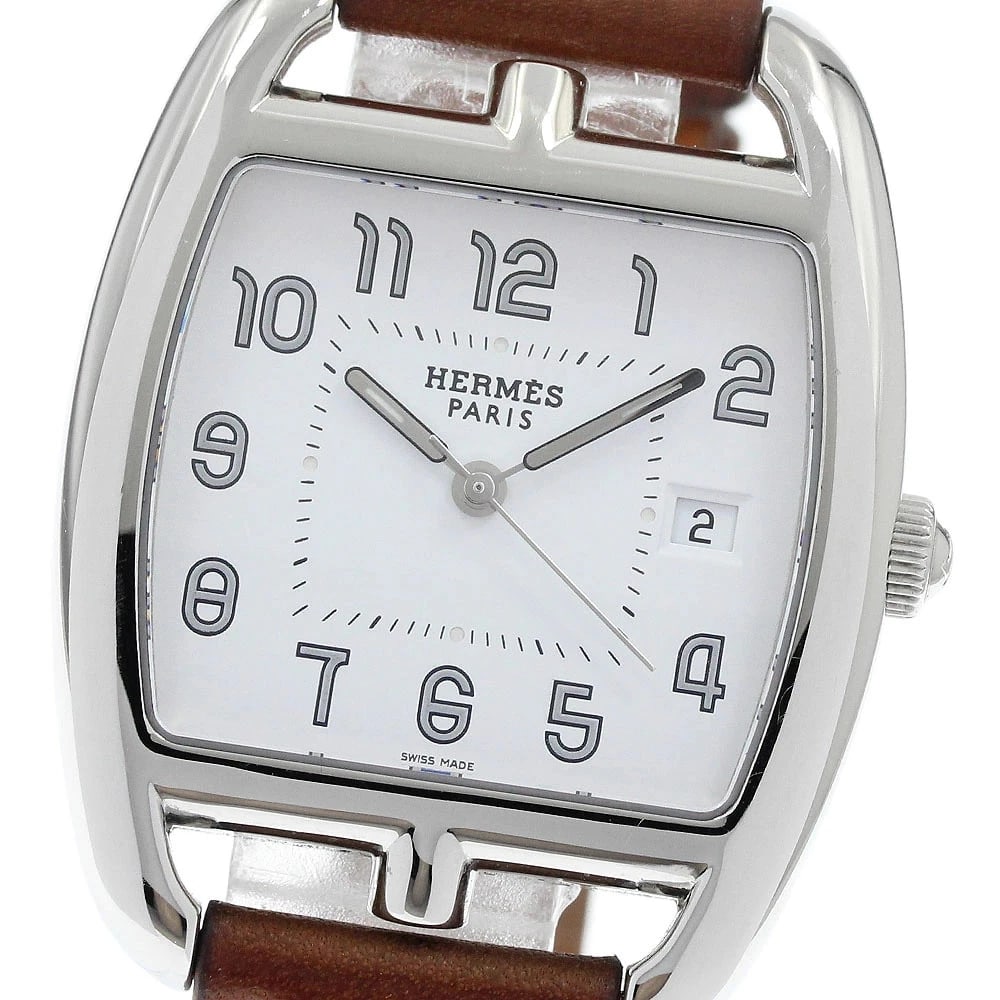 HERMES WATCH CAPE COD TONNEAU QUARTZ DATE WHITE STAINLESTEEL WATCH: Hermes Watch Cape Cod Tonneau Quartz Date White Stainlesteel Watch Brand: HERMES Type/Style: Wristwatch Material: SS Color: WHITE Size: Case size: 33mm Wrist size: Approx. 17.5cm Accessories: None