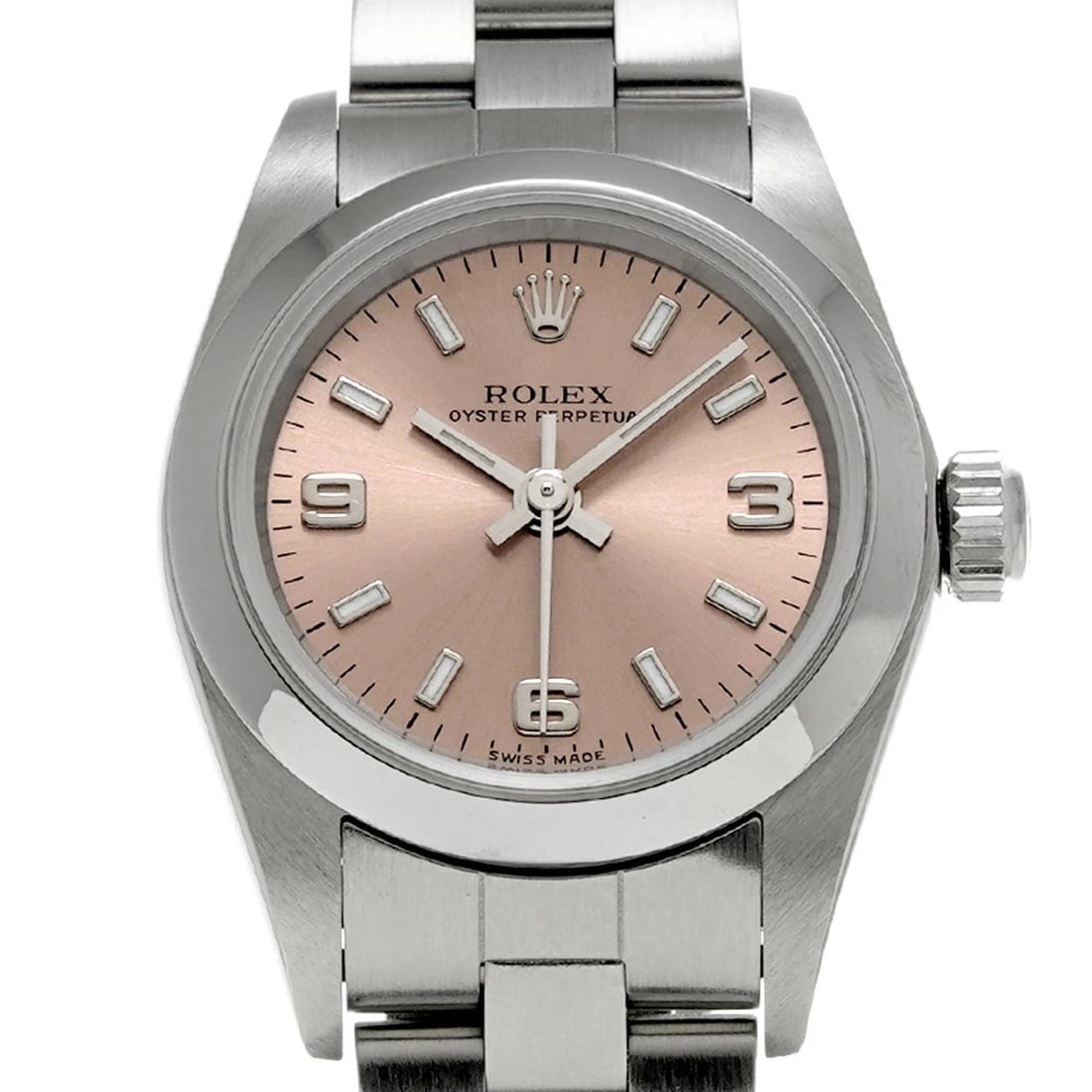 ROLEX WATCH OYSTER PERPETUAL AUTOMATIC PINK DIAL WATCH: Rolex Watch Oyster Perpetual Automatic Pink Dial Watch Brand: ROLEX Type/Style: Wristwatch Material: SS Color: PINK DIAL Size: Case size: 24mm Wrist size: Approx. 16.5cm Accessories: None