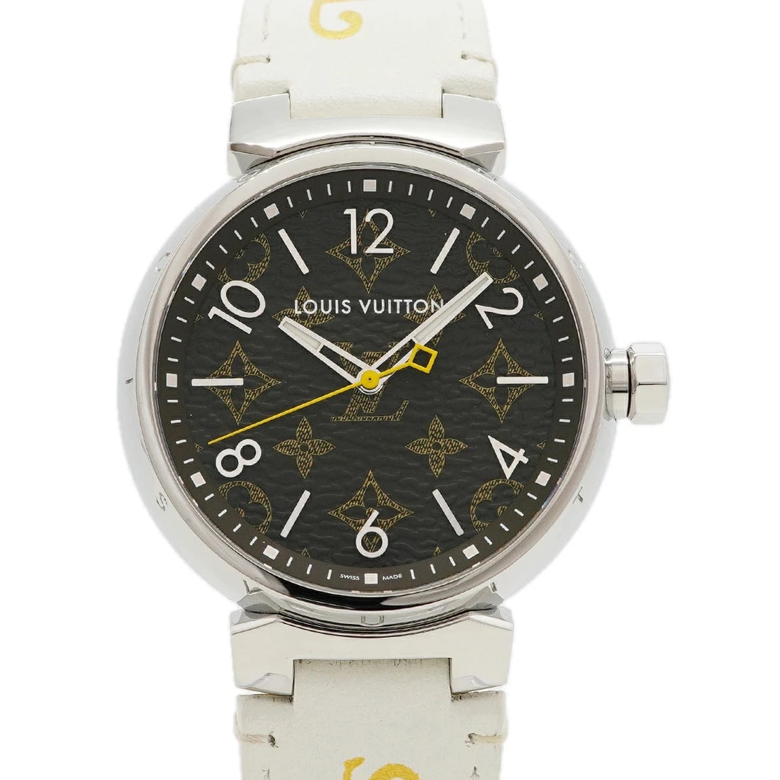 LOUIS VUITTON WATCH TAMBOUR MONOGRAM QUARTZ BROWN STAINLESTEEL WATCH: Louis Vuitton Watch Tambour Monogram Quartz Brown Stainlesteel Watch Brand: LOUIS VUITTON Type/Style: Wristwatch Material: SS Color: BROWN Size: Case size: 39mm Wrist size: Approx. 19cm Accessorie