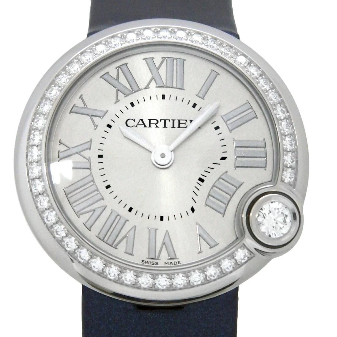 CARTIER WATCH BALLON BLANC DE CARTIER DIAMOND WATCH: Cartier Watch Ballon Blanc De Cartier Diamond Watch Brand: CARTIER Type/Style: Wristwatch Material: SS Color: Stainless Steel/Leather Size: Case size: 30mm Wrist size: 16cm Accessories: None <