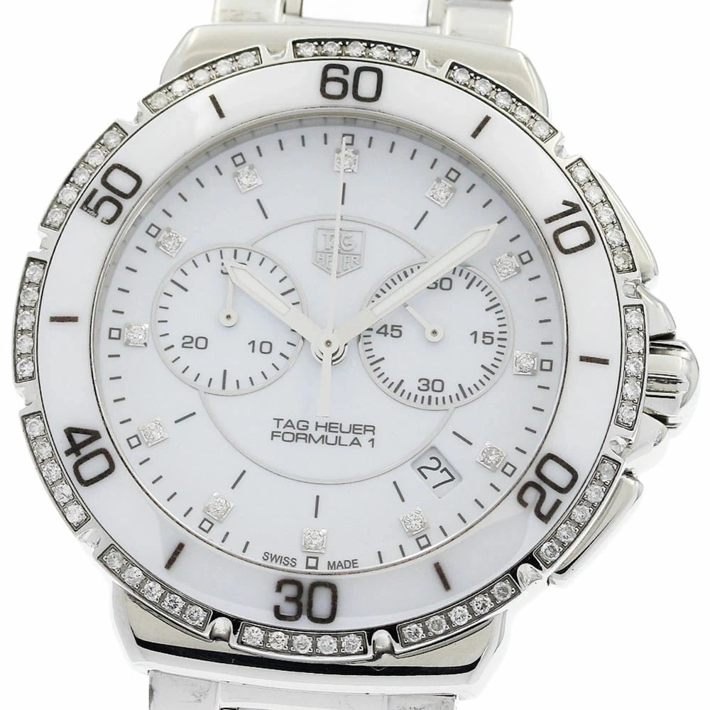 TAG HEUER FORMULA 1 DIAMOND CHRONOGRAPH WATCH: Tag Heuer Formula 1 Diamond Chronograph Watch Brand: TAG HEUER Type/Style: Wristwatch Material: Stainless steel, Ceramic Color: none Size: Case size: 41mm Wrist size: 17.5cm + 0.7cm Accessories: None