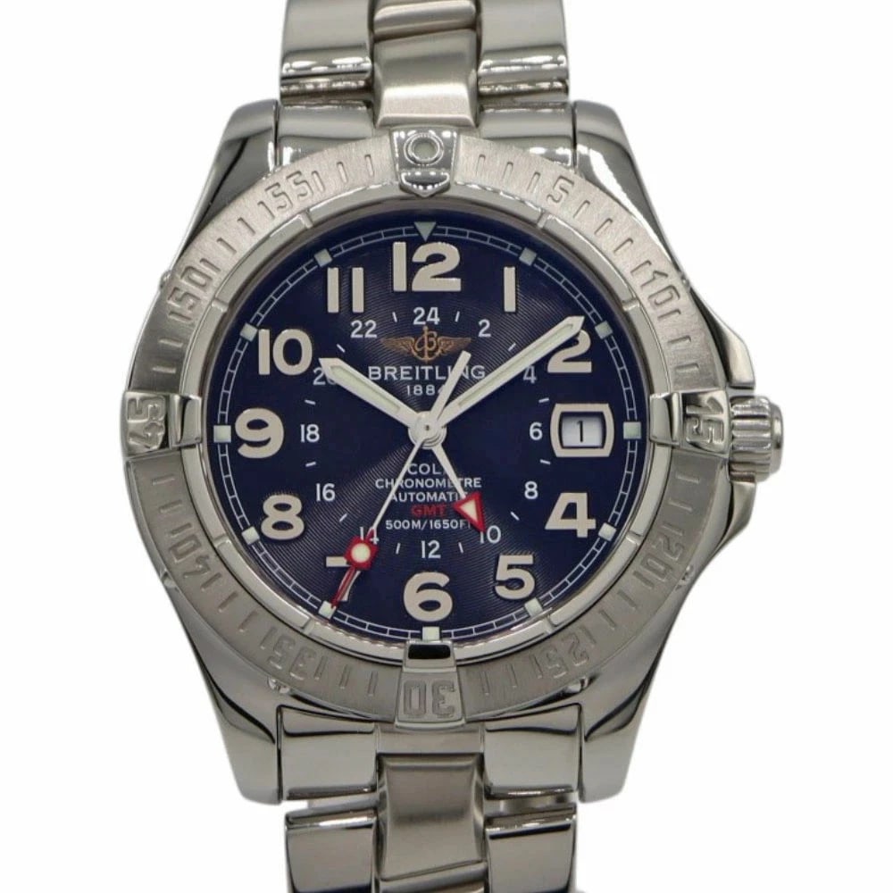 BREITLING WATCH COLT GMT AUTOMATIC DATE BLACK DIAL STAINLESTEEL WATCH: Breitling Watch Colt Gmt Automatic Date Black Dial Stainlesteel Watch Brand: BREITLING Type/Style: Wristwatch Material: SS Color: BLACK DIAL Size: Case size: 41mm Wrist size: Approx. 18.5cm Access