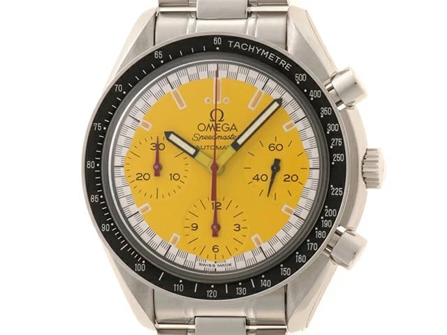 OMEGA SPEEDMASTER RACING MICHAEL SCHUMACHER WATCH: Omega Speedmaster Racing Michael Schumacher Watch Brand: OMEGA Type/Style: Wristwatch Material: Stainless steel Color: YELLOW Size: Case size: 39mm Wrist size: 18cm Accessories: None Accessories