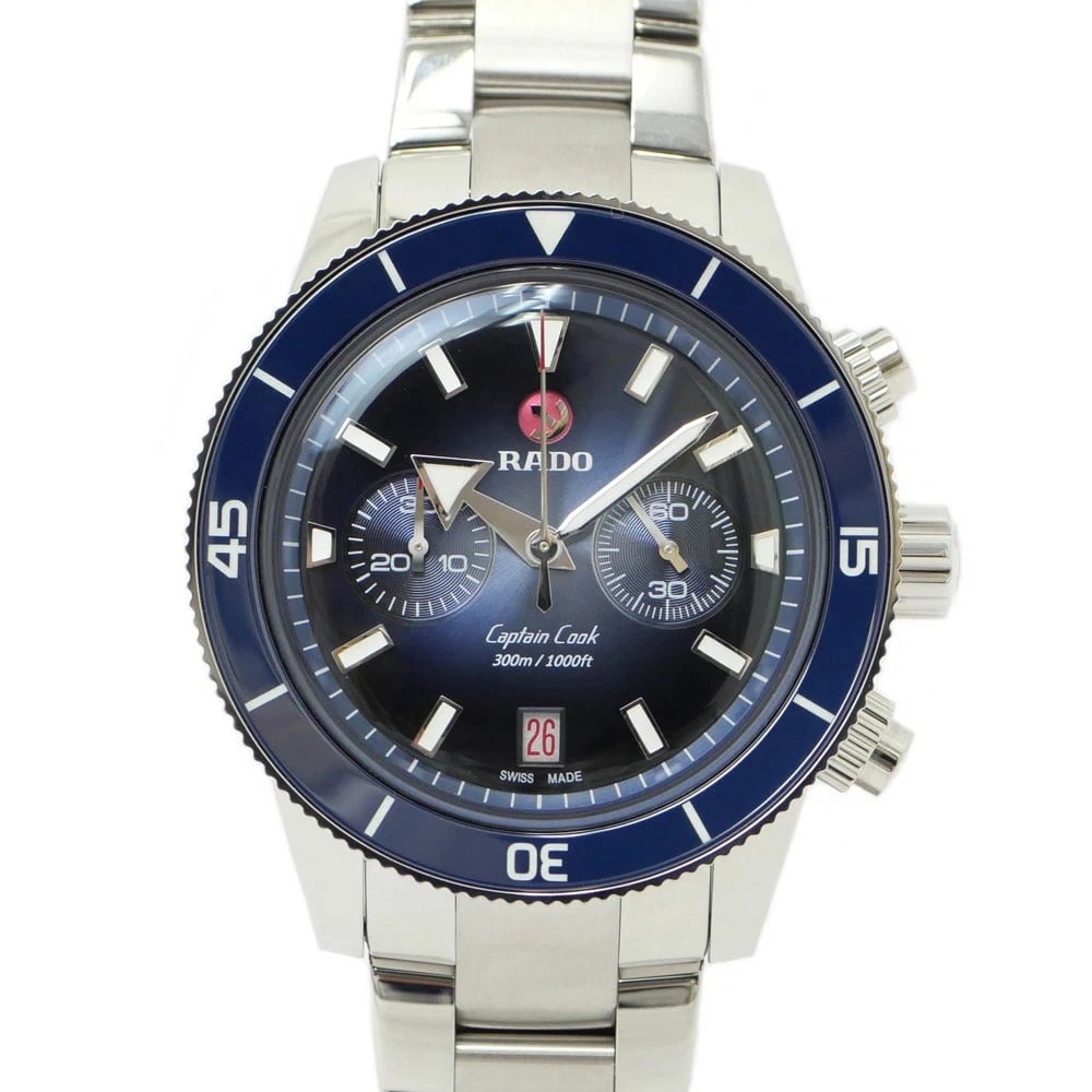RADO WATCH CAPTAIN COOK CHRONOGRAPH BLUE DIAL AUTOMATIC WATCH: Rado Watch Captain Cook Chronograph Blue Dial Automatic Watch Brand: RADO Type/Style: Wristwatch Material: SS Color: BLUE DIAL Size: Case size: 43mm Wrist size: Approx. 22cm Accessories: None