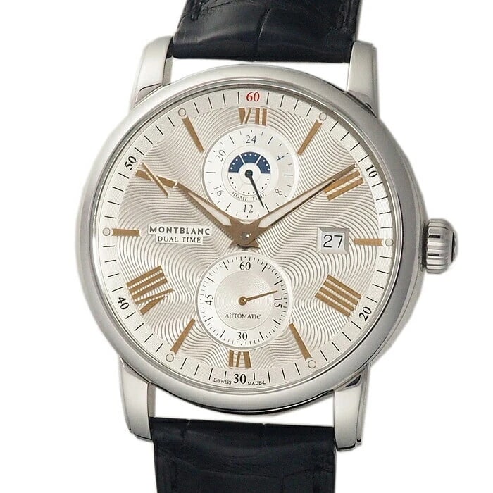 MONTBLANC WATCH DUAL TIME AUTOMATIC WINDING SILVER DIAL WATCH: Montblanc Watch Dual Time Automatic Winding Silver Dial Watch Brand: MONTBLANC Type/Style: Wristwatch Material: SS Color: SILVER DIAL Size: Case size: 42mm Wrist size: Minimum 16cm Maximum 19.5cm