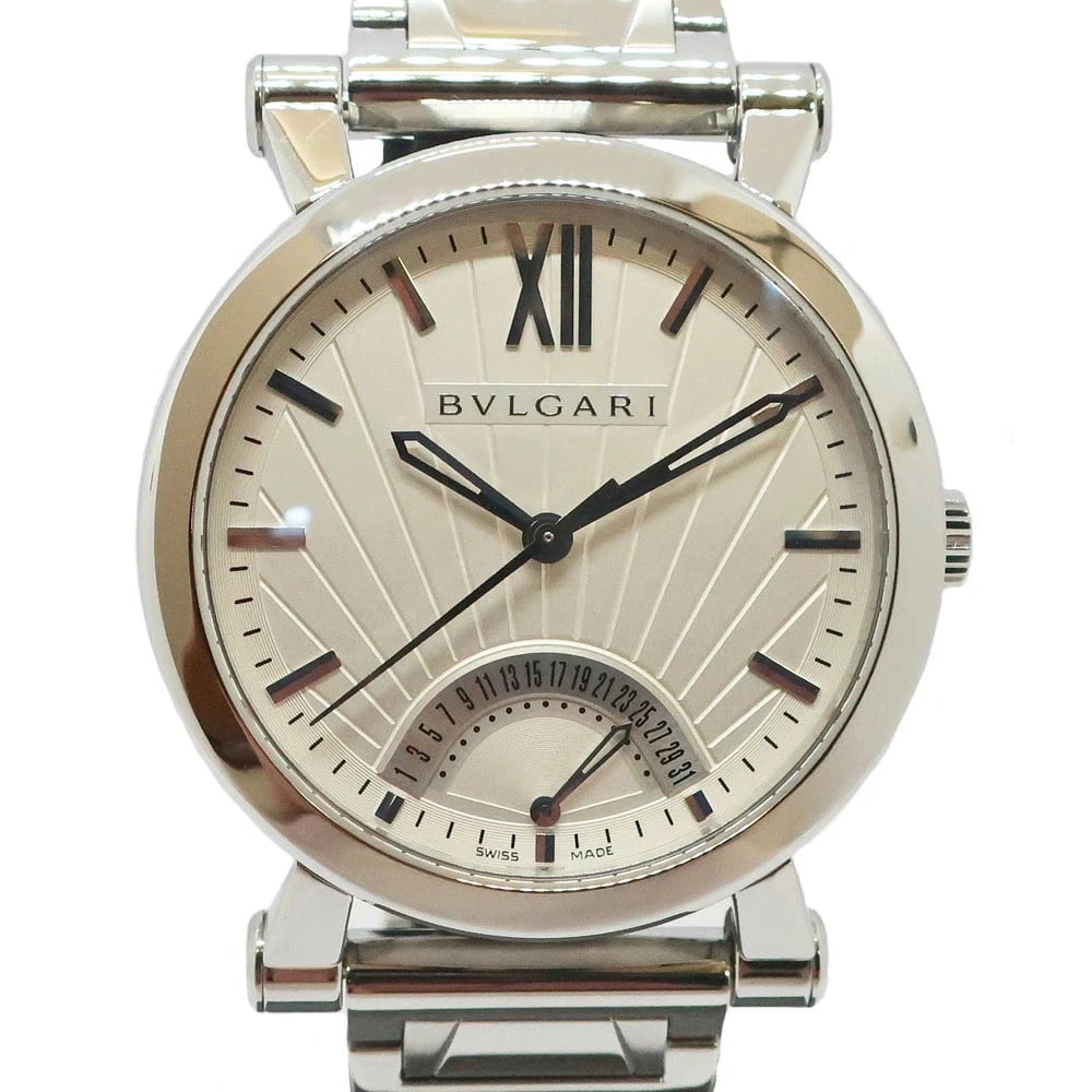 BVLGARI WATCH SOTIRIO RETROGRADE AUTOMATIC WATCH: Bvlgari Watch Sotirio Retrograde Automatic Watch Brand: BVLGARI Type/Style: Wristwatch Material: SS Color: SILVER Size: Case size: 44mm Wrist size: Approx. 20.0cm Accessories: None Accesso