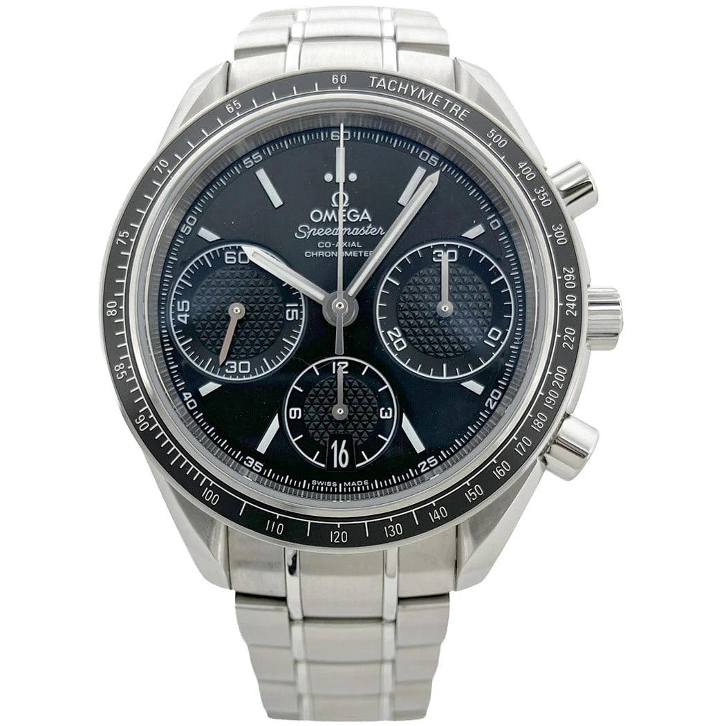 OMEGA WATCH SPEEDMASTER RACING WATCH: Omega Watch Speedmaster Racing Watch Brand: OMEGA Type/Style: Wristwatch Material: SS Color: BLACK DIAL Size: Case size: 40mm Wrist size: Approx. 18cm Accessories: None Accessories Notice: