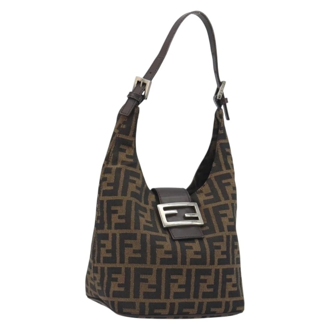 FENDI ZUCCA CANVAS MAMMA BAGUETTE SHOULDER BAG: FENDI Zucca Canvas Mamma Baguette Shoulder Bag Brand: FENDI Type/Style: Shoulder Bag Material: Zucca Canvas Color: Brown/Black Size: W7.5 x H7.1 x D5.5inch(Approx) Accessories: None Access