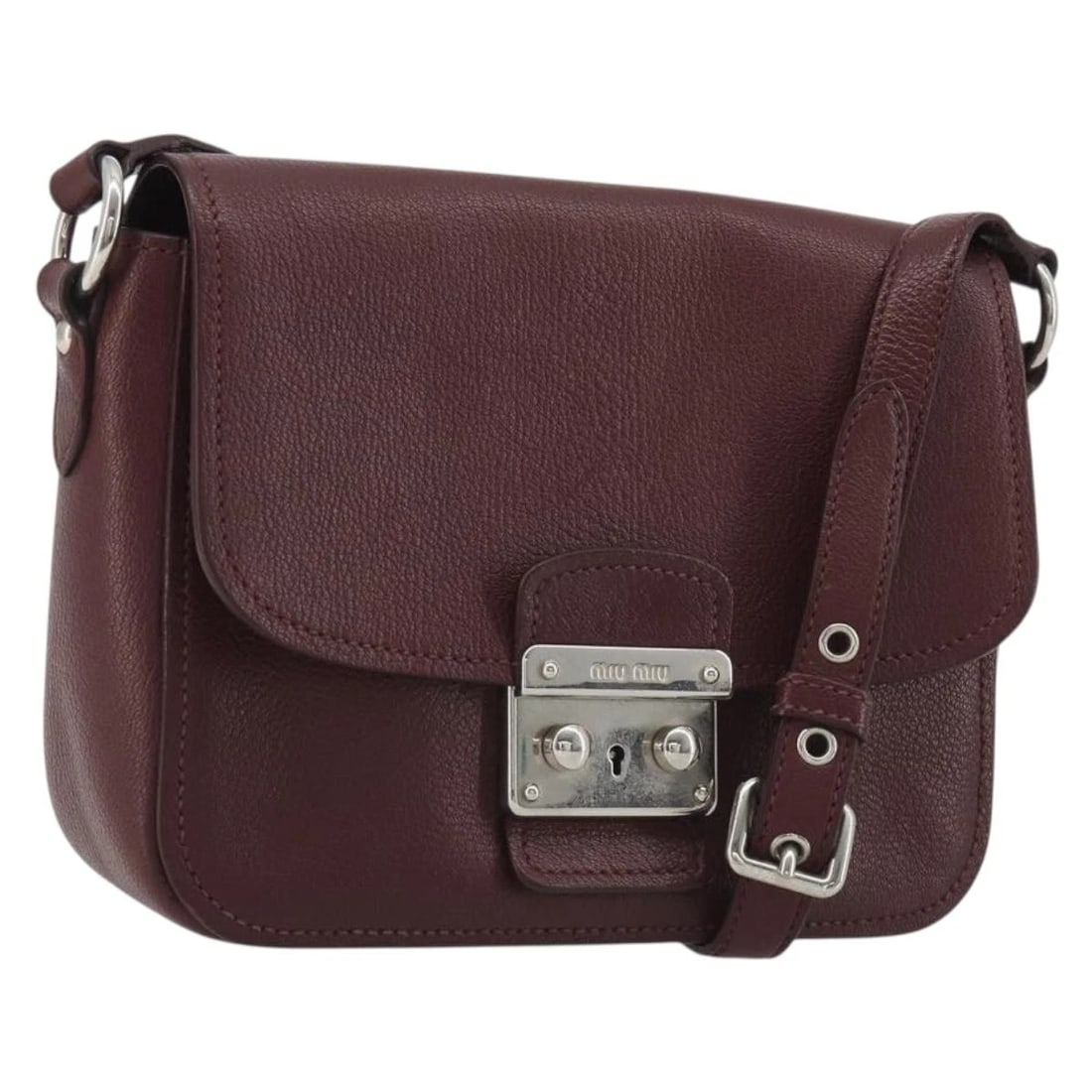 MIU MIU SHOULDER BAG LEATHER BORDEAUX SILVER: Miu Miu Shoulder Bag Leather Bordeaux Silver Brand: Miu Miu Type/Style: Shoulder Bag Material: Leather Color: Bordeaux/Silver Size: W8.7 x H6.7 x D2.8inch(Approx) Accessories: None Accesso