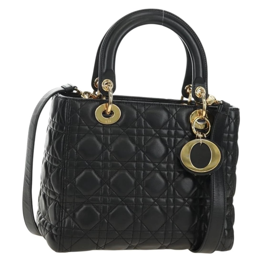 CHRISTIAN DIOR LADY DIOR HAND BAG LAMB SKIN 2WAY BLACK: Christian Dior Lady Dior Hand Bag Lamb Skin 2way Black Brand: Christian Dior Type/Style: Hand Bag Material: Lamb Skin Color: Black/Gold Size: W9.4 x H7.5 x D4.7inch(Approx) Accessories: None <