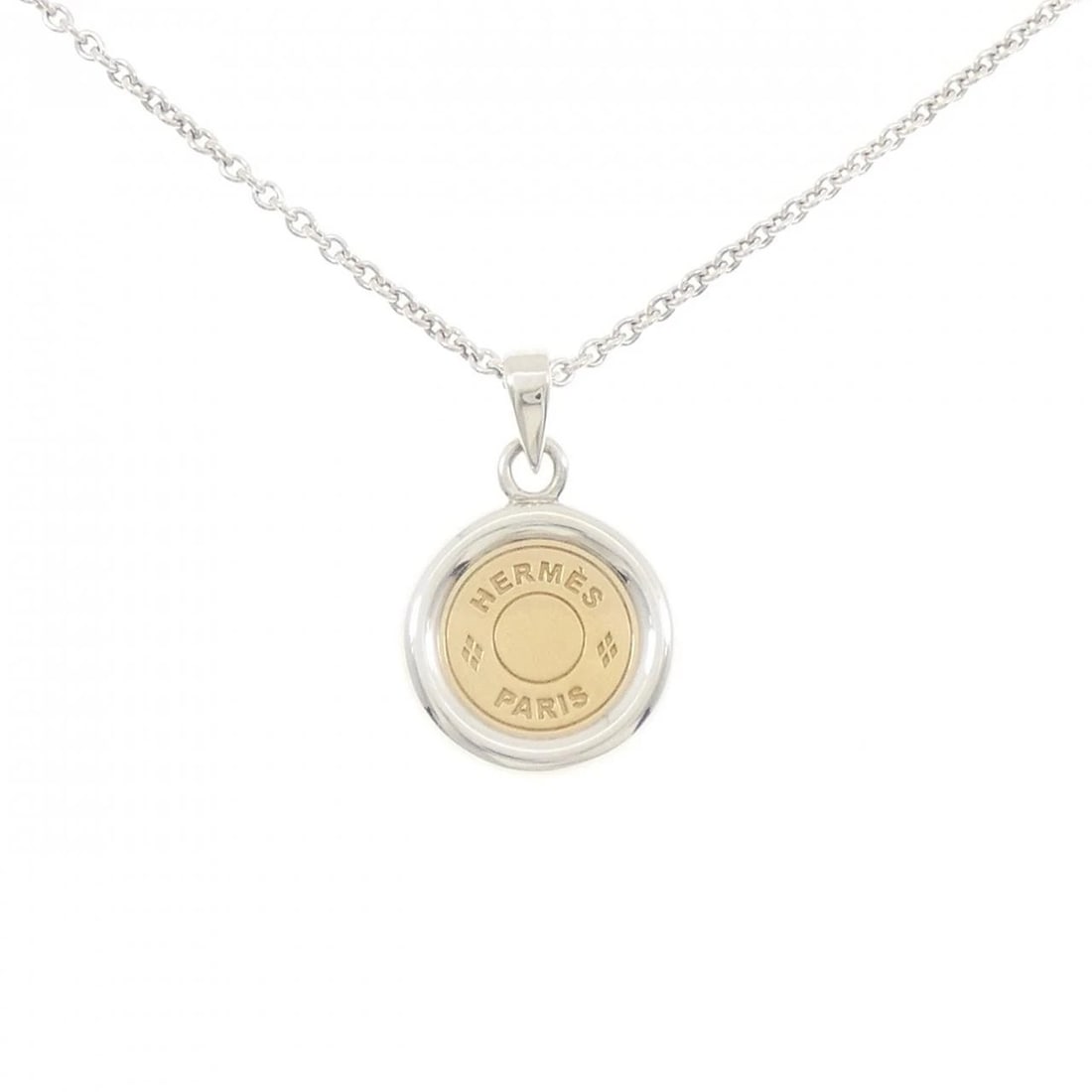 HERMES SERIE NECKLACE: Hermes Serie Necklace Brand: HERMES Type/Style: Hermes Necklace Material: 925Silver/750Yellow Gold, Color: Yellow Gold Silver Size: 46cm Pendant length approx. x width approx.: 31.4mmx19.9mm Chain