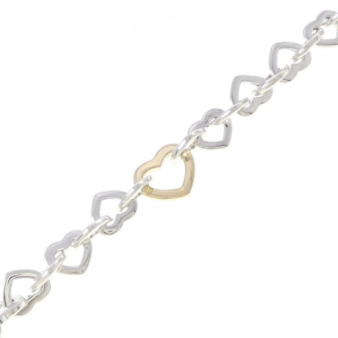 TIFFANY & CO. HEART LINK BRACELET: TIFFANY & Co. Heart Link Bracelet Brand: TIFFANY&Co. Type/Style: TIFFANY & Co. Bracelet Material: 925Silver/750Yellow Gold, Color: Silver Yellow Gold Size: 19cm Max width approx: 13.4mm Accessories: