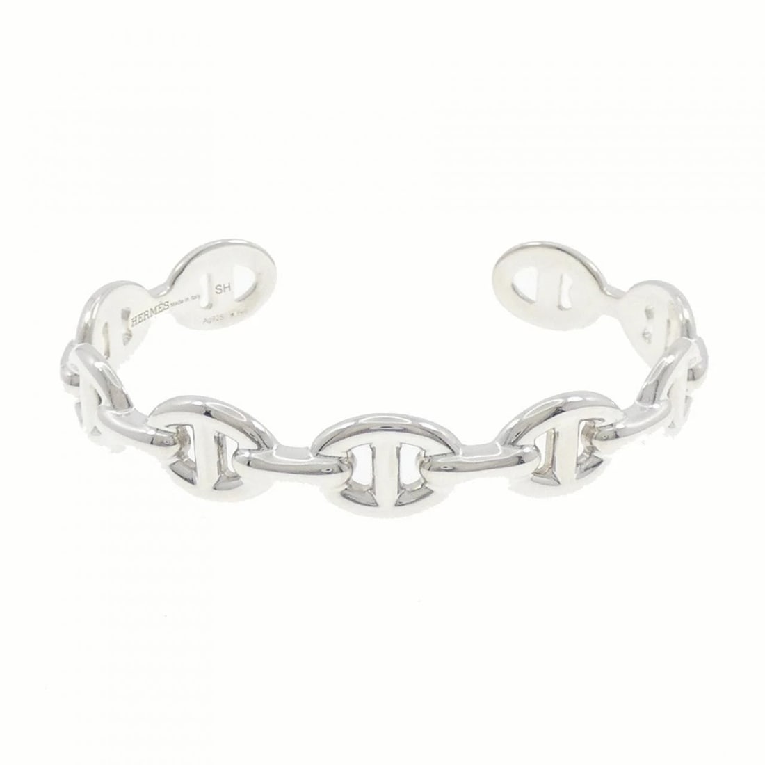 HERMES CHAINE D'ANCRE ENCHAINE BANGLE: Hermes Chaine d'Ancre Enchaine Bangle Brand: HERMES Type/Style: Hermes Bracelet Material: 925Silver, Color: Silver Size: 15.5cm(SH) Max width approx: 9.7mm Accessories: None Accessories Notice: When