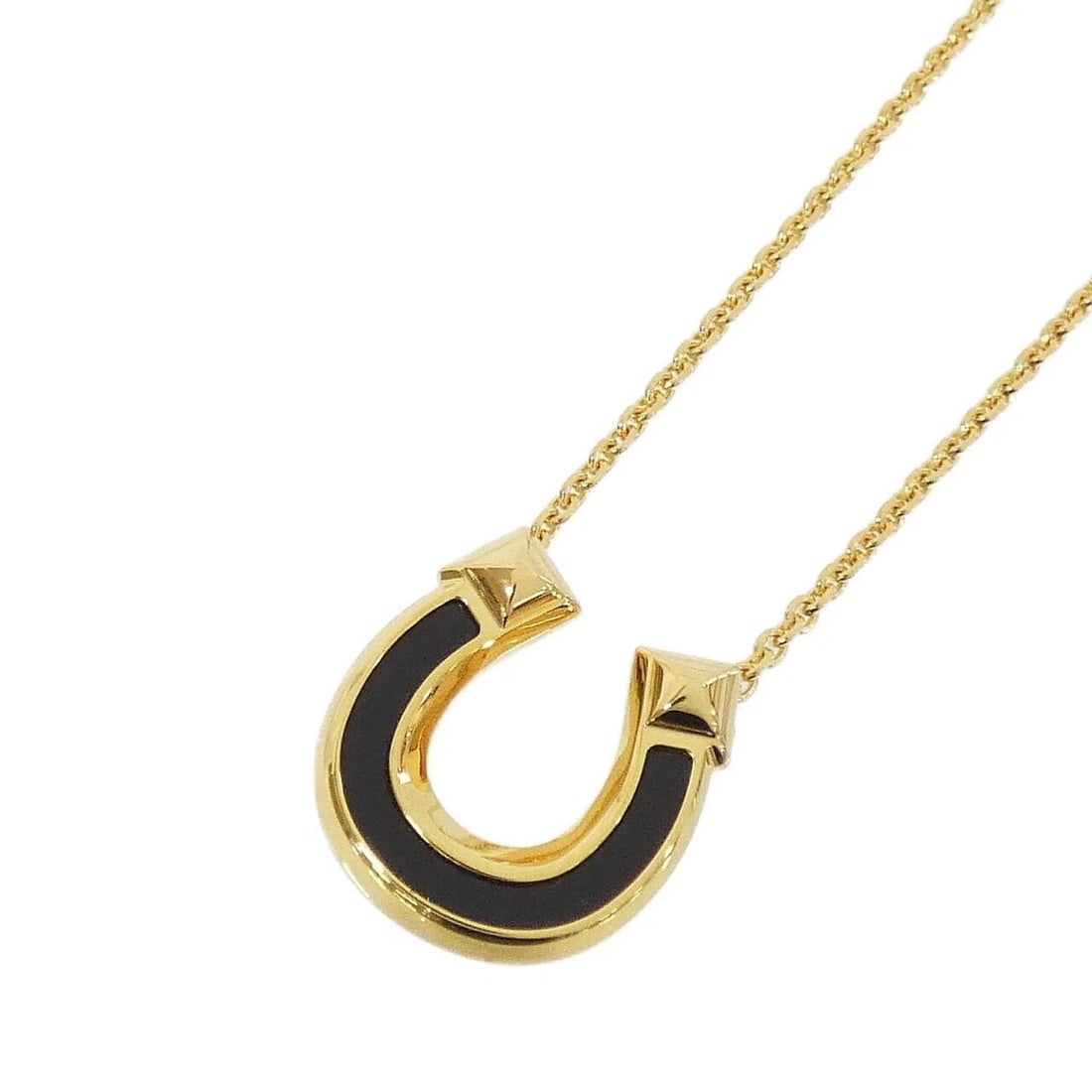 HERMES JOCCHET PM NECKLACE: Hermes Jocchet PM Necklace Brand: HERMES Type/Style: Hermes Necklace Material: Box scarf, Color: BLACK / PALLADIUM (GOLD) / Metal Size: Length: 40/47 cm Top Width x Height: 2 cm x 2.3 cm Accessories: