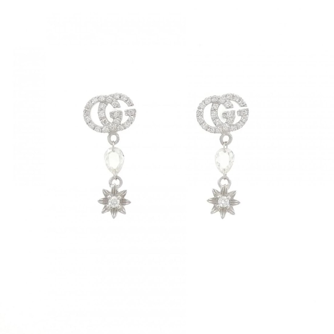 GUCCI DIAMOND PIERCINGS: Gucci Diamond Piercings Brand: GUCCI Type/Style: Gucci Pierce/Earring Material: 750 white gold, Main Stone Natural Color: white gold Size: Approx. height x width: 17.0mm x 7.1mm Accessories: None
