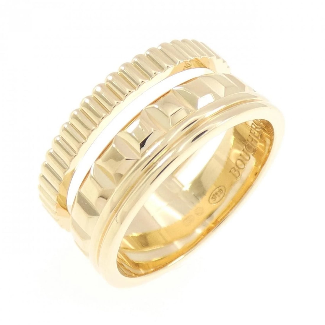 BOUCHERON QUATRE RADIANT OPEN RING: Boucheron Quatre Radiant Open Ring Brand: Boucheron Type/Style: Boucheron Ring Material: 750 yellow gold, Color: yellow gold Size: US7 1/4(55) Accessories: None Accessories Notice: When purchasing