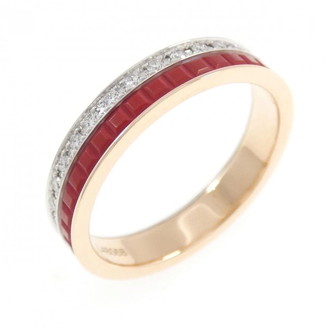 BOUCHERON QUATRE RED DIAMOND RING: Boucheron Quatre Red Diamond Ring Brand: Boucheron Type/Style: Boucheron Ring Material: 750 pink gold/750 white gold/ceramic, Color: pink gold white gold Size: US6(52) Accessories: None Accessories