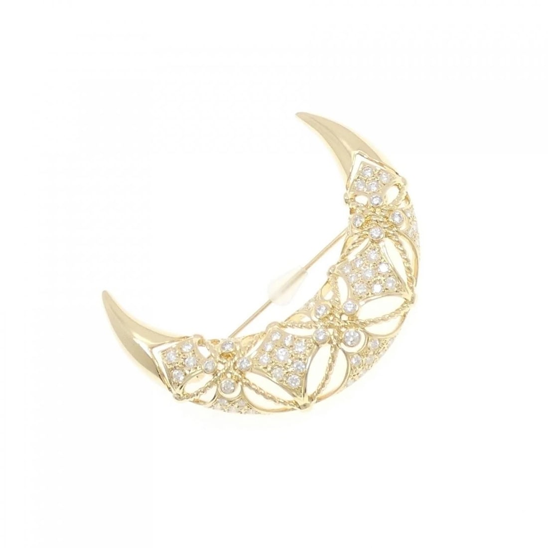 MIKIMOTO MOON DIAMOND BROOCH: Mikimoto Moon Diamond Brooch Brand: MIKIMOTO Type/Style: MIKIMOTO Pendant/Brooch Material: K18 yellow gold, Color: yellow gold Size: Approx. length x width: 50.2mm x 37.1mm Accessories: None