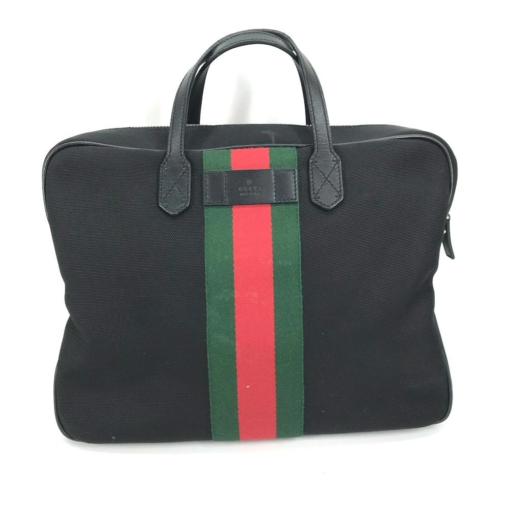 GUCCI SHERRY LINE BUSINESS BAG BAG HAND BAG: GUCCI Sherry line Business bag Bag Hand Bag Brand: GUCCI Type/Style: Tote Bag Material: Leather/ Canvas Color: Black Size: W13.8xH10.6xD3.5inch / W35cmxH27cmxD9cm Accessories: None Accessories