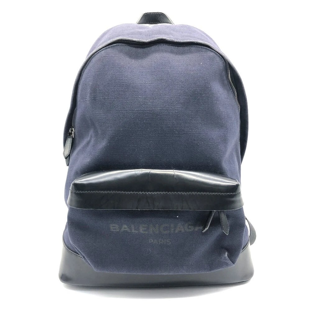 BALENCIAGA BACKPACK-BAG: BALENCIAGA Backpack-Bag Brand: BALENCIAGA Type/Style: Backpack Material: Canvas/Leather Color: Navy x Black Size: W13.0xH17.3xD5.1inch / W33cmxH44cmxD13cm Accessories: None Accessories Notice: When