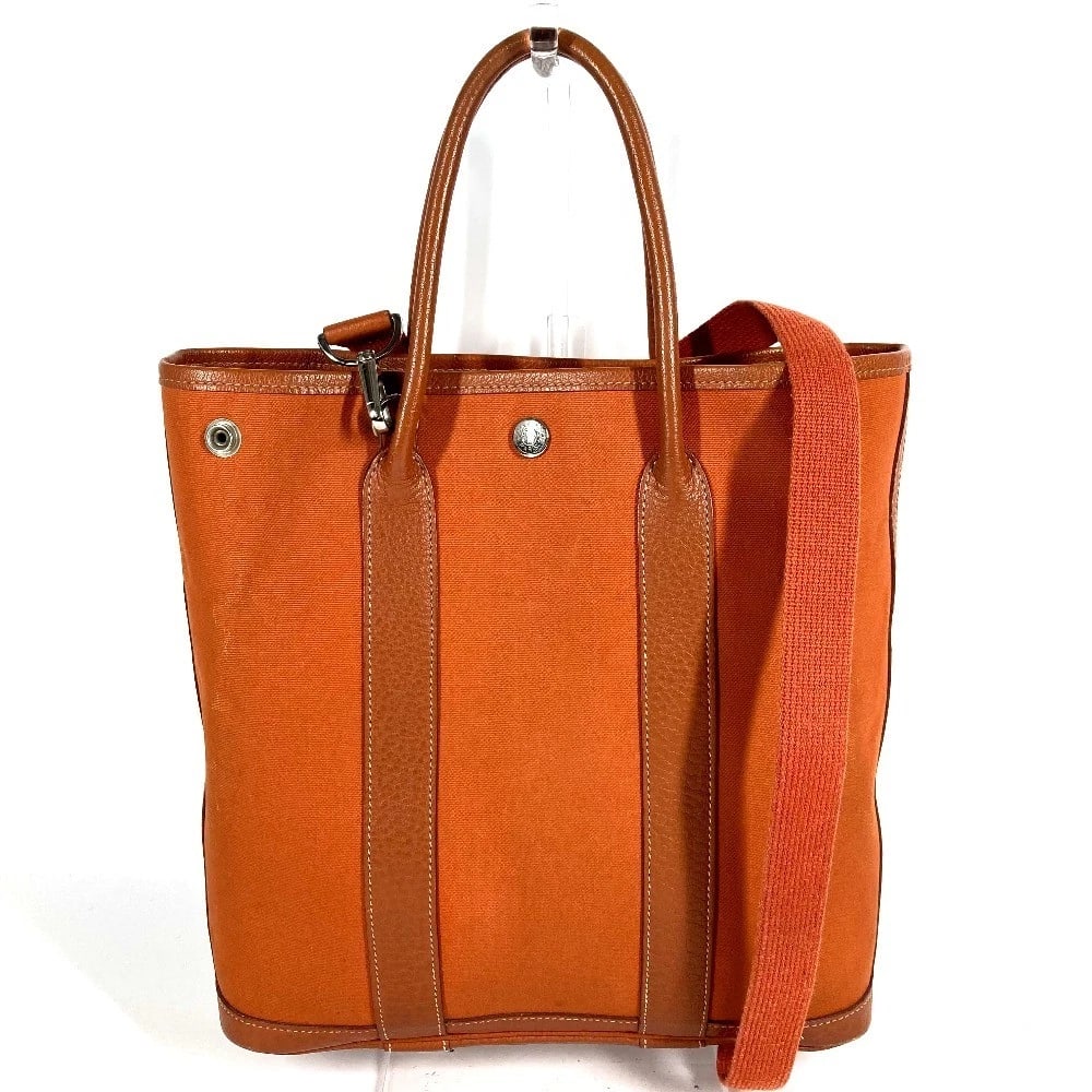 HERMES TOTE BAG VERTICAL GARDEN FILE PM 2-WAY BAG: HERMES Tote Bag vertical Garden File PM 2-way bag Brand: HERMES Type/Style: Shoulder Bag Material: Leather/Canvas Color: Orange Size: W10.8xH11.2xD2.6inch / W27.5cmxH28.5cmxD6.5cm Accessories: Non