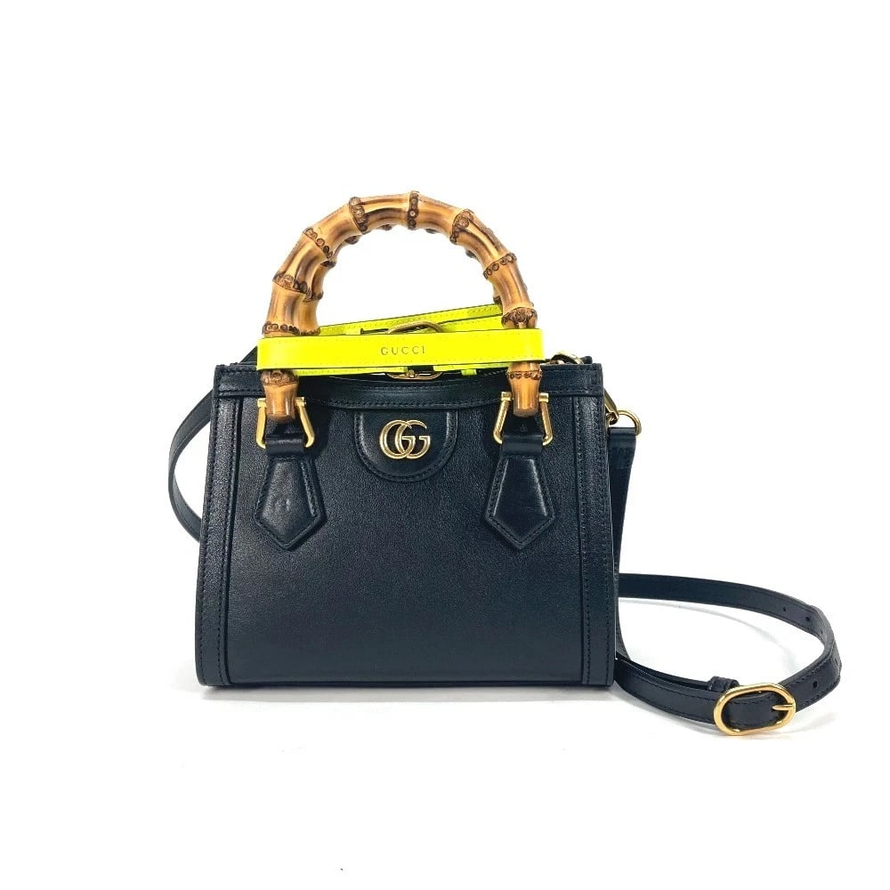 GUCCI NEON DIANA MINI BAMBOO 2WAYHAND BAG: GUCCI Neon Diana Mini Bamboo 2WAYHand Bag Brand: GUCCI Type/Style: Tote Bag Material: Leather Color: Black / NeonYellow Size: W7.7xH6.1xD3.3inch / W19.5cmxH15.5cmxD8.5cm Accessories: None