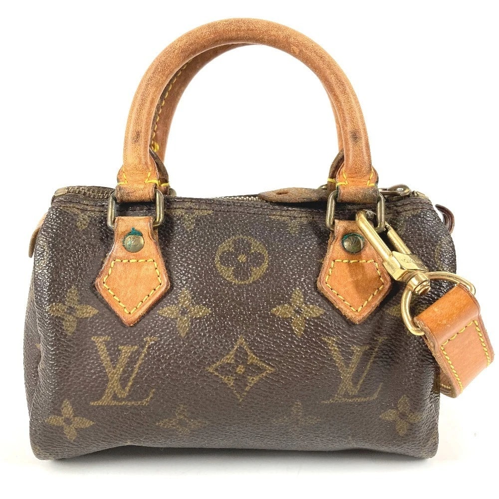 LOUIS VUITTON MONOGRAM MINI SPEEDY 2WAY POCHETTE HAND BAG: LOUIS VUITTON Monogram Mini Speedy 2WAY Pochette Hand Bag Brand: Louis Vuitton Type/Style: Shoulder Bag Material: Monogram Canvas Color: Brown Size: W6.1xH3.7xD2.6inch / W15.5cmxH9.5cmxD6.5cm Acce