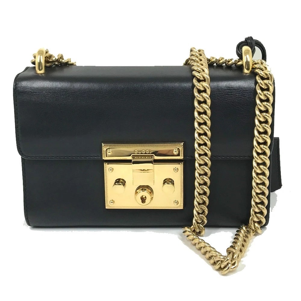 GUCCI SMALL PADLOCK CHAIN BAG SHOULDER BAG: GUCCI Small Padlock Chain Bag Shoulder Bag Brand: GUCCI Type/Style: Shoulder Bag Material: Leather Color: Black Size: W7.7xH4.7xD2.0inch / W19.5cmxH12cmxD5cm Accessories: None Accessories